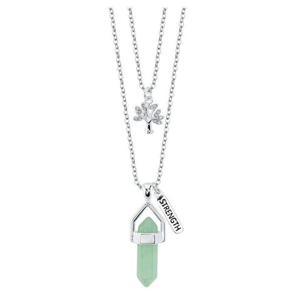 Women's Fine Silver Plated Green Aventurine "Family" Tree Layer Necklace, 16 & 18" + 2" Extender