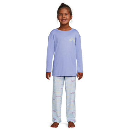 Wonder Nation Girls Long Sleeve Top and Jersey Pants with Knit Flannel, 2-Piece Pajama Sleep Set, Sizes 4-18 & Plus