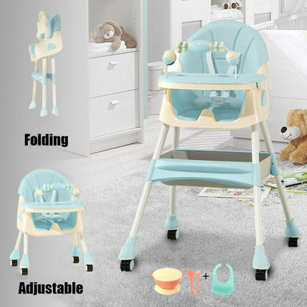 XUDREZ 4-in-1 Baby High Chair Portable Baby Dining Chairs Eat & Play Convertible High Chair with Five-point Snap Button, Double-layer Dinner Plate and Toy Rack, Dark Blue