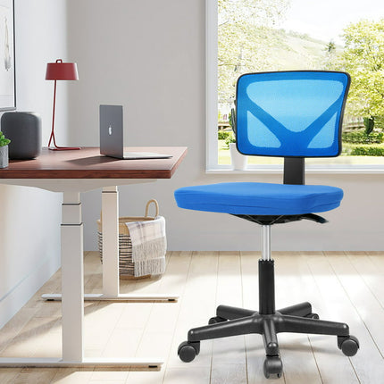 Yoyomax Armless Office Chair, Low Back Swivel Chair, Height Adjustable Home Office Desk Chairs with Lumbar Support and Wheels for Small Spaces, Blue
