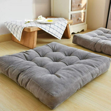 Square Thicken Floor Cushion,Cotton Linen Thick Meditation Pillow ,21x21 Inch,Grey