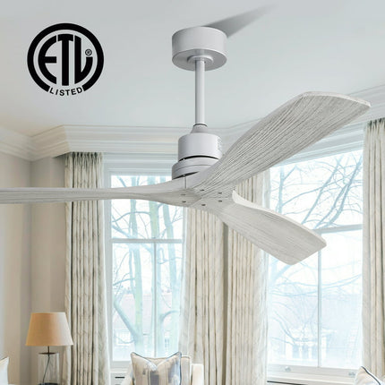Sofucor 52" Ceiling Fan with Remote Control no Lights, 3 Blades Reverse Airflow, Silver