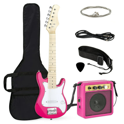 Best Choice Products 30in Kids Electric Guitar Beginner Starter Kit w/ 5W Amplifier, Strap, Case, Strings - Pink/White