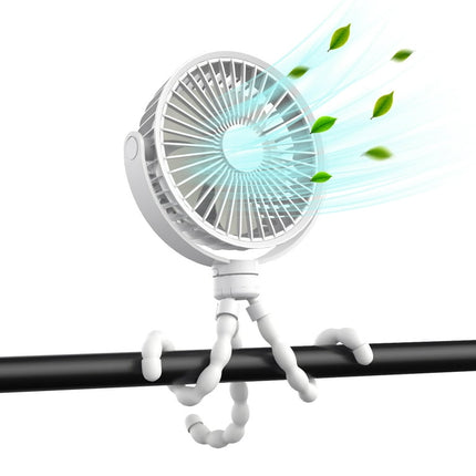 Mini Portable Stroller Fan, 360°Rotate Rechargeable Flexible Tripod Handheld Desk Cooling Fan, Mini Clip on Fan with 3 Speeds and Handheld Personal Fan for Car Seat Crib Bike Treadmill Travel, White