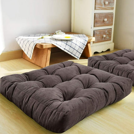 Square Thicken Floor Cushion,Cotton Linen Thick Meditation Pillow ,20.6x20.6 Inch,Dark Grey