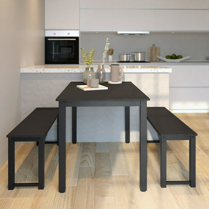 uhomepro Dining Room Table Set, 3-Piece Breakfast Nook Dining Table Set with Two Benches, Dining Room Table Set Kitchen Table Set with Metal Frame, Modern Furniture for Home Cafeteria, Black
