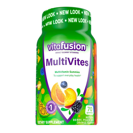 vitafusion Multivites Daily Gummy Multivitamin for Men and Women: vitamin A, B12, B6, C, D & E, Delicious Berry, Peach and Orange Flavors, 70ct (35 day supply)