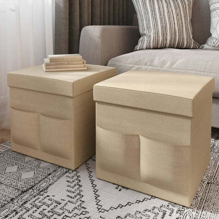 Somerset Home Set of Two 15-inch Foldable Ottomans with Storage Pockets, Beige