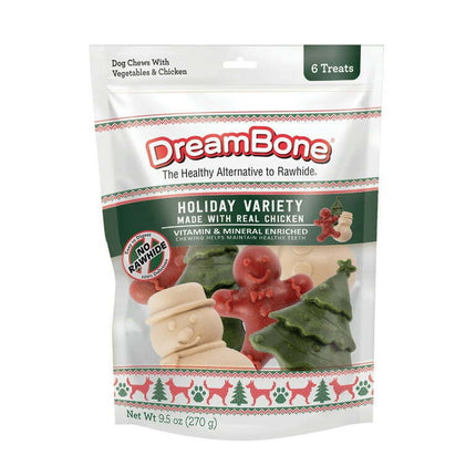 DreamBone Holiday Variety Pack, 6 Treats, Rawhide Free Chews for All Dogs