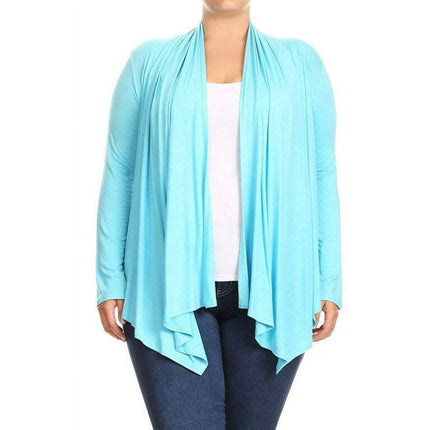 Women's Plus Size Casual Drape Open Front Cardigan Long Sleeve Made in USA