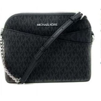 Michael Kors Womens Jet Set Medium Crossbody Leather Handbag (BLK) MK Signature