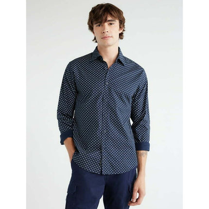 Free Assembly Men's Dot Print Poplin Shirt with Long Sleeves, Sizes S-2XL