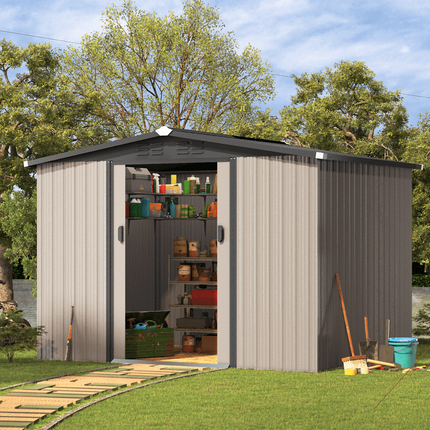 AECOJOY 8 x 6 ft. Outdoor Metal Storage Shed with Sliding Door