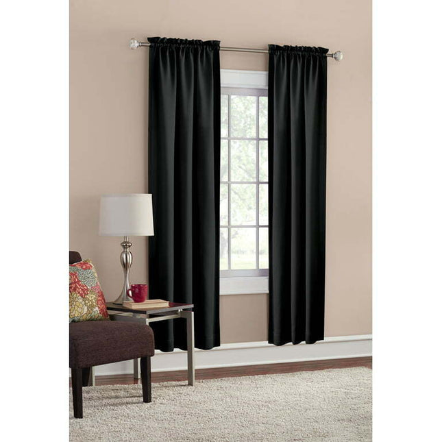 Mainstays Solid Black Room Darkening Rod Pocket Curtain Panel Pair, 30" x 84"