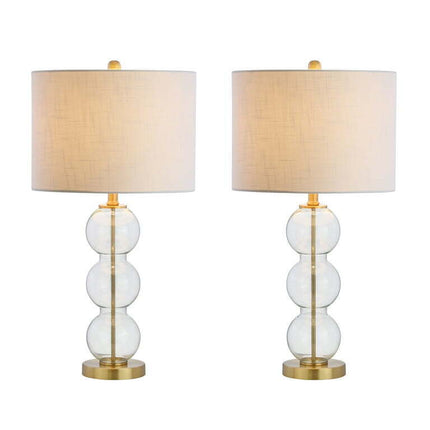 Bella 27" Glass Triple-Sphere LED Table Lamp, Clear/Brass (Set of 2)