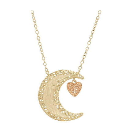 Brilliance Fine Jewelry 10K Yellow and Rose Gold Moon Heart Necklace,18"