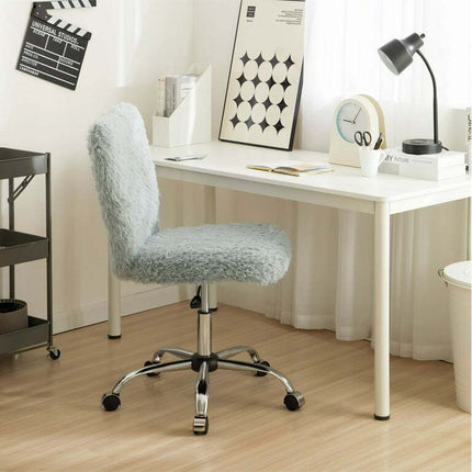 Urban Shop Faux Fur Armless Swivel Task Office Chair, Gray