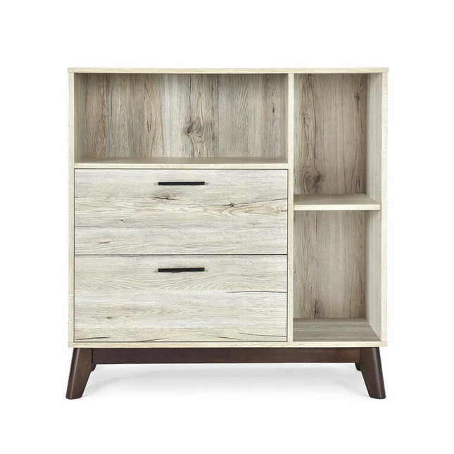 Deschutes Mid-Century Modern 2 Drawer Cabinet, Sanremo Oak and Walnut