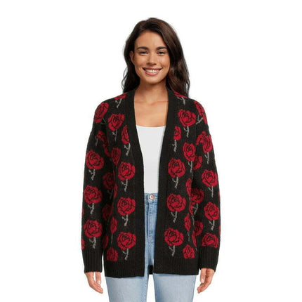 No Boundaries Juniors’ Jacquard Cardigan Sweater, Midweight, Sizes XS-3XL