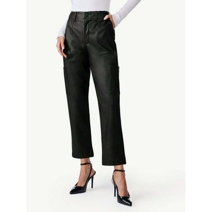 Scoop Women's High Rise Faux Leather Cargo Pants, Sizes 0-18