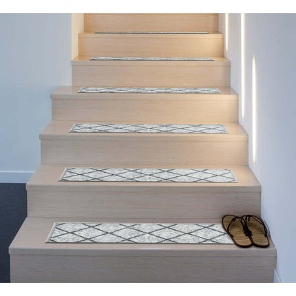 Contemporary Trellis Non-Slip Stair Treads (Set of 13) 8.6" x 26" Cream