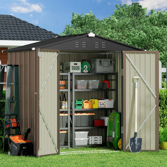 Lofka 8ft x 6ft Metal Garden Shed for Outdoor Storage,Brown
