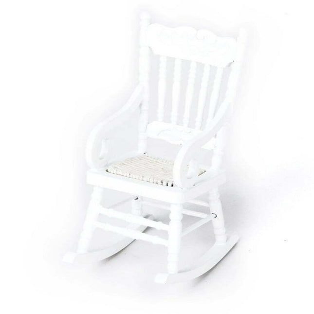 1/12 Miniature Wooden Rocking Chair Model (White)