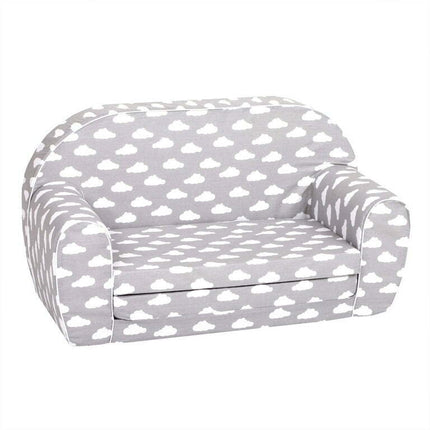 Delsit Toddler Couch and Kids Flip Open Foam Double Sofa, Gray with Clouds