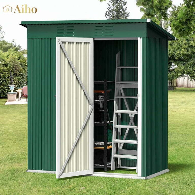 Aiho 5'x 3' Metal Outdoor Storage Shed for Patio Lawn Garden - Green