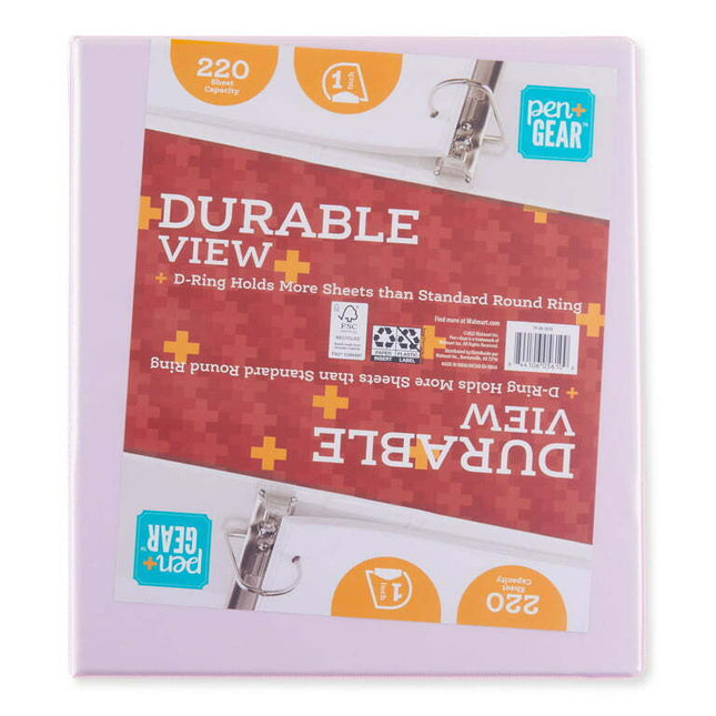 Pen+Gear Durable 3-Ring 1 inch View Binder, Lilac, D-Rings, 220 Sheet Capacity