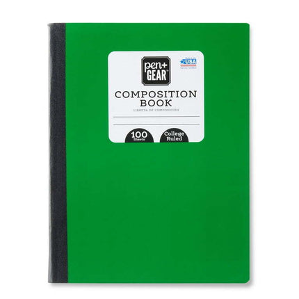Pen+Gear Green Composition Book, College Ruled, 100 Sheets, 9.75" x 0.25" x 7.5"