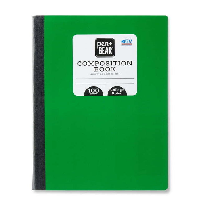 Pen+Gear Green Composition Book, College Ruled, 100 Sheets, 9.75" x 0.25" x 7.5"