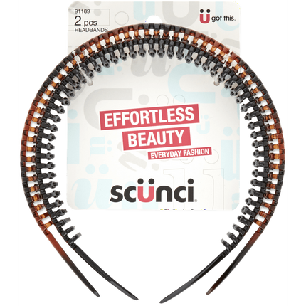 Scunci Effortless Beauty Teethcomb Headbands, Black and Tortoise Shell, 2 Ct