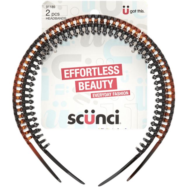 Scunci Effortless Beauty Teethcomb Headbands, Black and Tortoise Shell, 2 Ct
