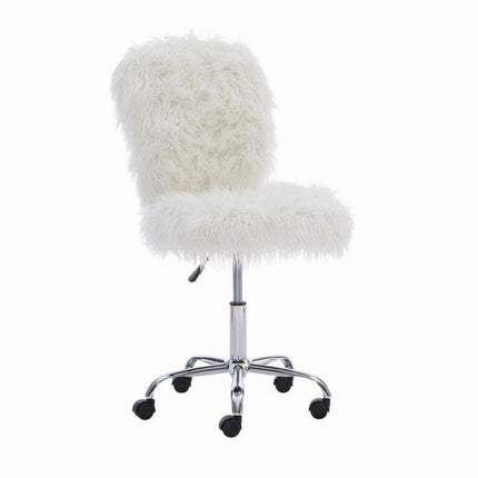 Linon Faux Flokati Armless Office Chair, White