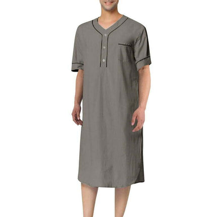 AMILIEe Loose Nightgown for Men - Short Sleeve Nightshirt with Pockets