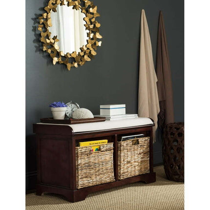 SAFAVIEH Freddy Contemporary Wicker Storage Bench with Cushion, Cherry