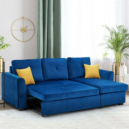 Erommy Sectional Sleeper Sofa, Modern Velvet Couch with Storage Chaise, Blue