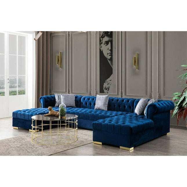 Bianco Velvet Navy Double Chaise Sectional
