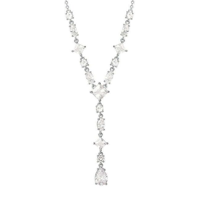 Believe by Brilliance Fine Silver Plated Cubic Zirconia Y Drop Necklace, 18" +2"