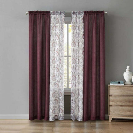 Mainstays 4pc Set, Rod Pocket Curtain Panel, 27.5" x 84", Burgundy