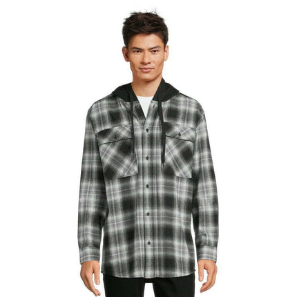 No Boundaries Men's & Big Men's Hooded Flannel Shirt, Sizes XS-5XL