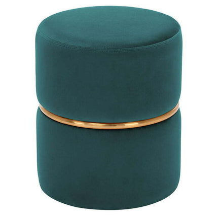 Duhome Round Ottoman Footstools Velvet with Gold Circle Atrovirens Teal 1 Pcs