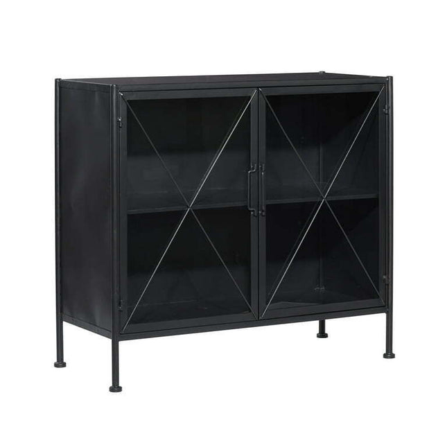 DecMode 33" x 29" Black Metal Geometric Cabinet with Glass Front Panels, 1-Piece