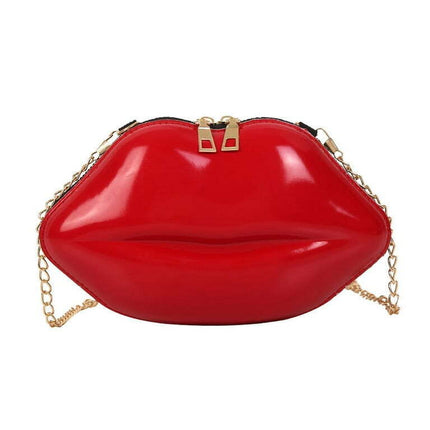 Lips Women PVC Handbags Chain Messenger Bags Shoulder Party Clutch, Red