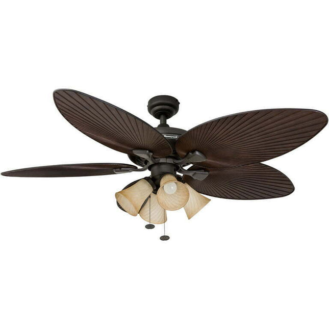 52" Honeywell Palm Island Bronze, Tropical Ceiling Fan with 4 Light