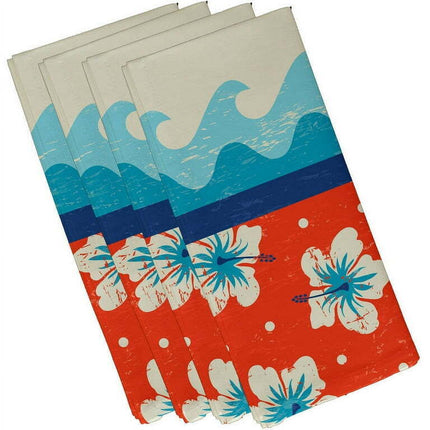 Simply Daisy 18" x 18" Orange Surf, Sand, & Sea Napkins, Set of 4