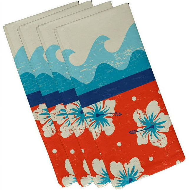 Simply Daisy 18" x 18" Orange Surf, Sand, & Sea Napkins, Set of 4