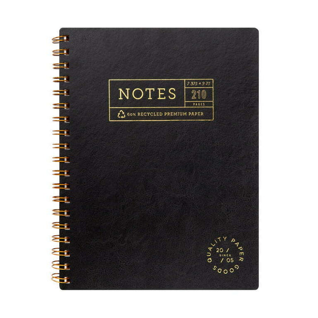 Mintgreen Spiral Journal, 210 Lined Pages, Recycled Paper, 7.375" x 9.75", Black