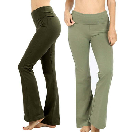 Zenana Womens & Plus Stretch Cotton Foldover Waist Bootcut Workout Yoga Pants
